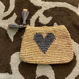 Women’s clutch - Aerin, small heart raffia zip pouch